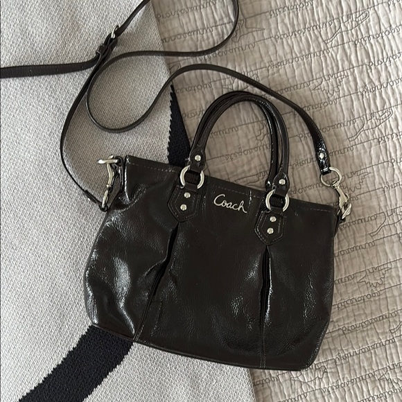 Brown Patent Leather Convertible Crossbody Bag - Picture 1 of 14